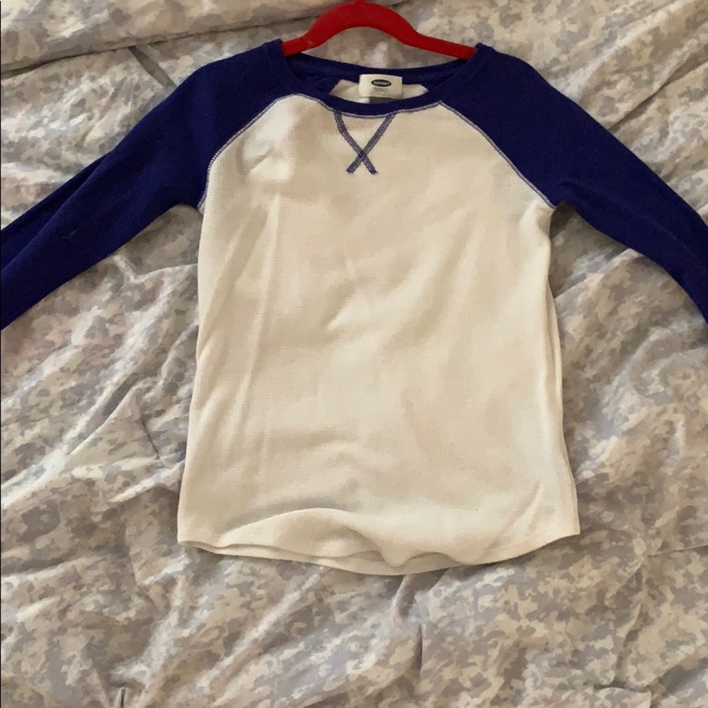 White and blue long sleeve shirt